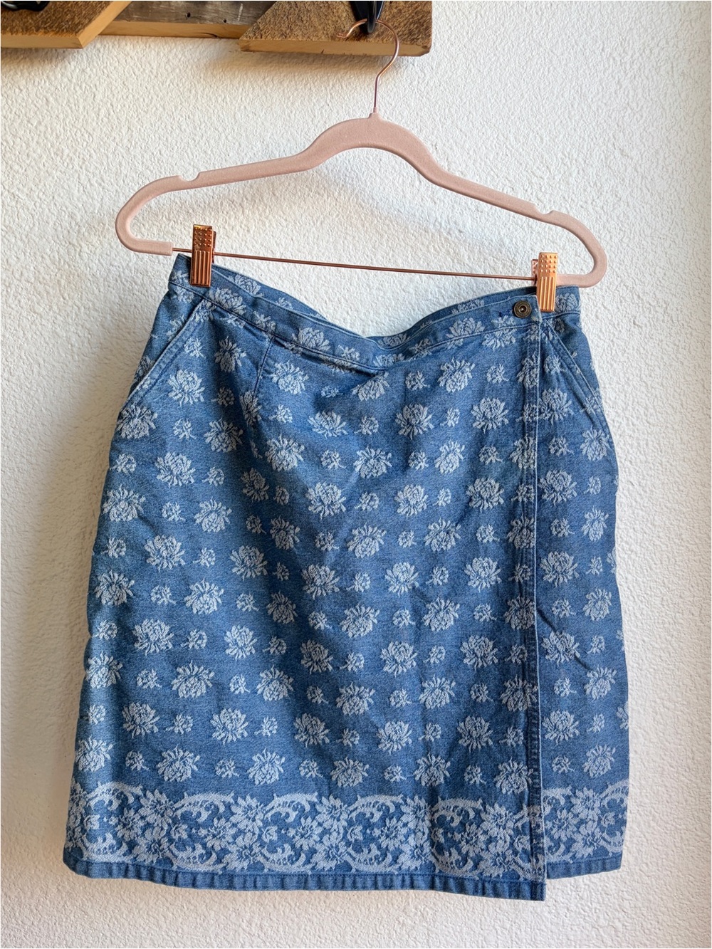 Vintage 90’s Bandana Floral Print Denim Wrap Skirt 12